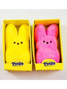 Dandee Marshmallow Peeps Plush Easter Bunnies Yellow & Pink 4" 2014 NEW